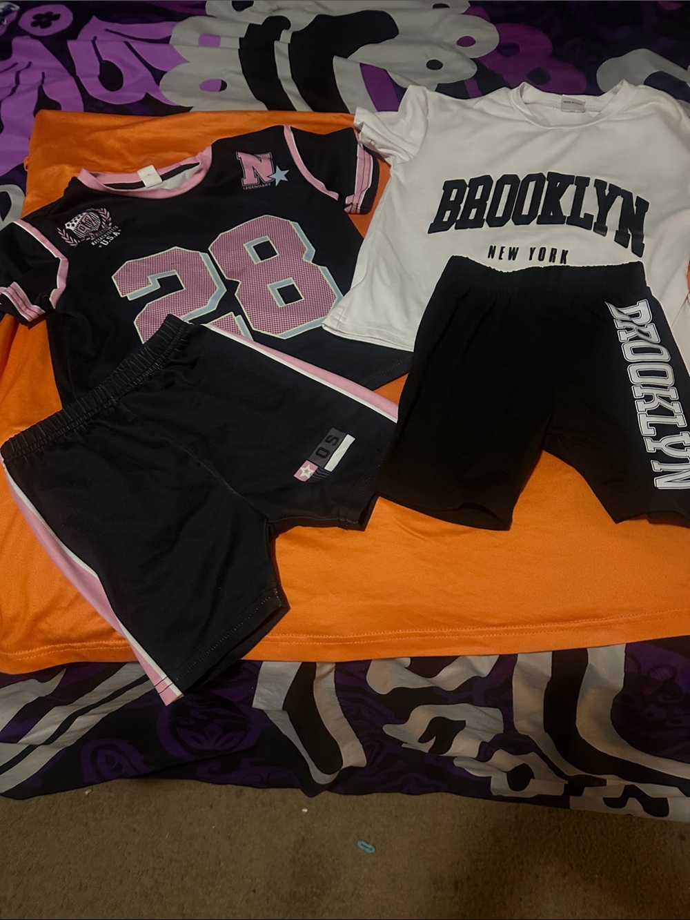SHEIN Black & Pink Kids Athletic Shorts Set